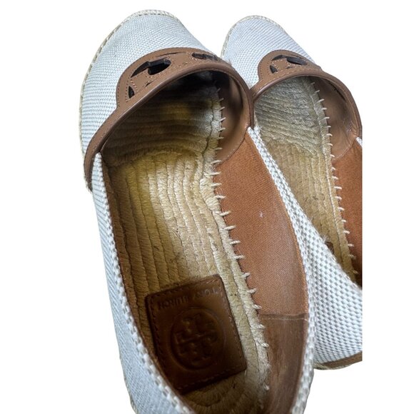 Tory Burch Beige & Brown Women's Canvas & Leather Espadrilles Size 7.5 - Picture 9 of 13